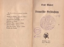 1921 m. Dresdene išleista vokiečių teisininko ir rašytojo Ernsto Vicherto (Ernst Wichert) novelių rinktinė „Lietuviškos istorijos“ („Litauische Geschichte“).